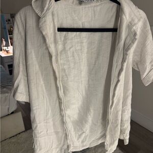 Zara Women's Cream Textured Button Down Shirt